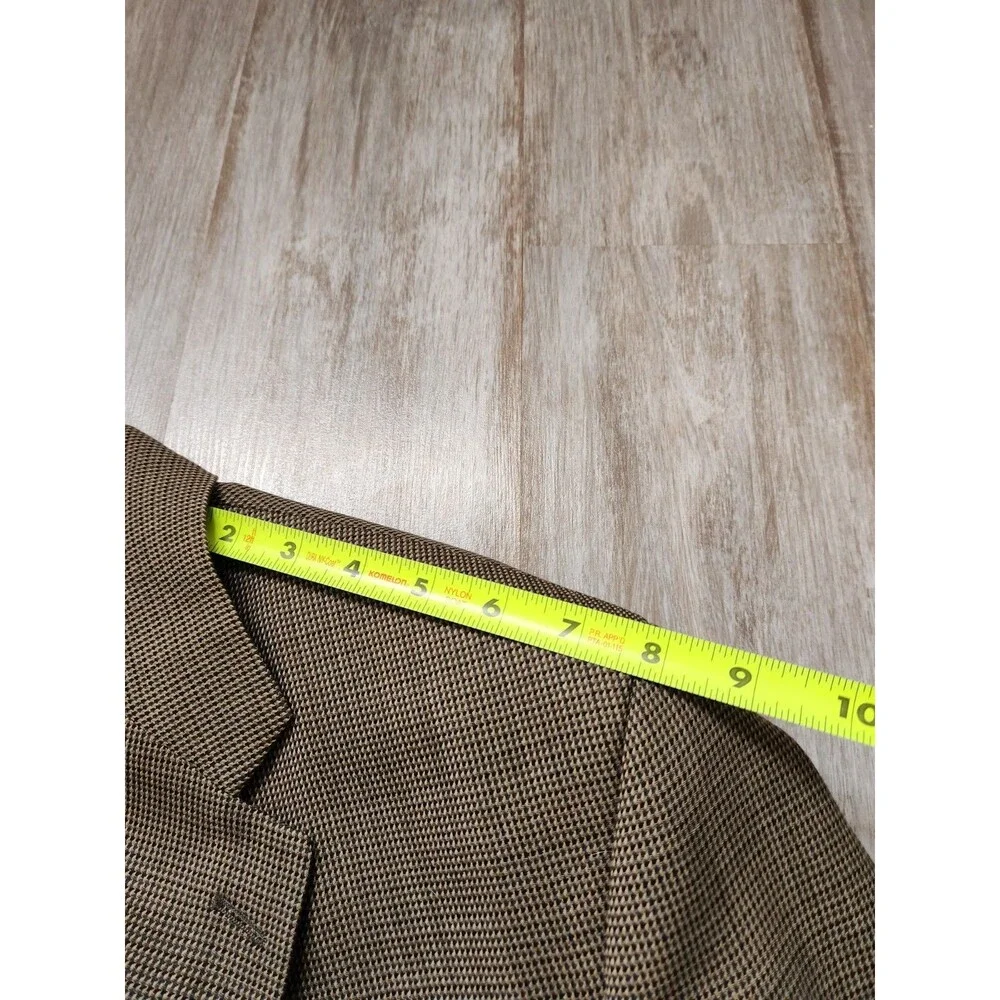 Chaps Ralph Lauren 100% Wool Houndstooth Double Breasted Blazer Brown Lined 44L